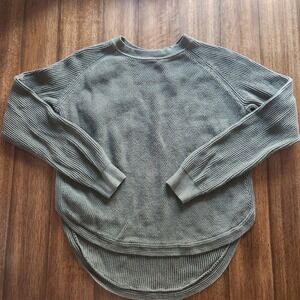 Earthy Natural Textured Knit 100% cotton‎ Olive Green M Medium Long Sleeve